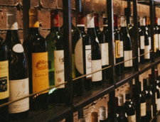 wine bottles on rack